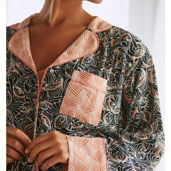 Anthropologie Mixed Print Pajama Lounge Top Size Small NWT - Picture 2 of 14